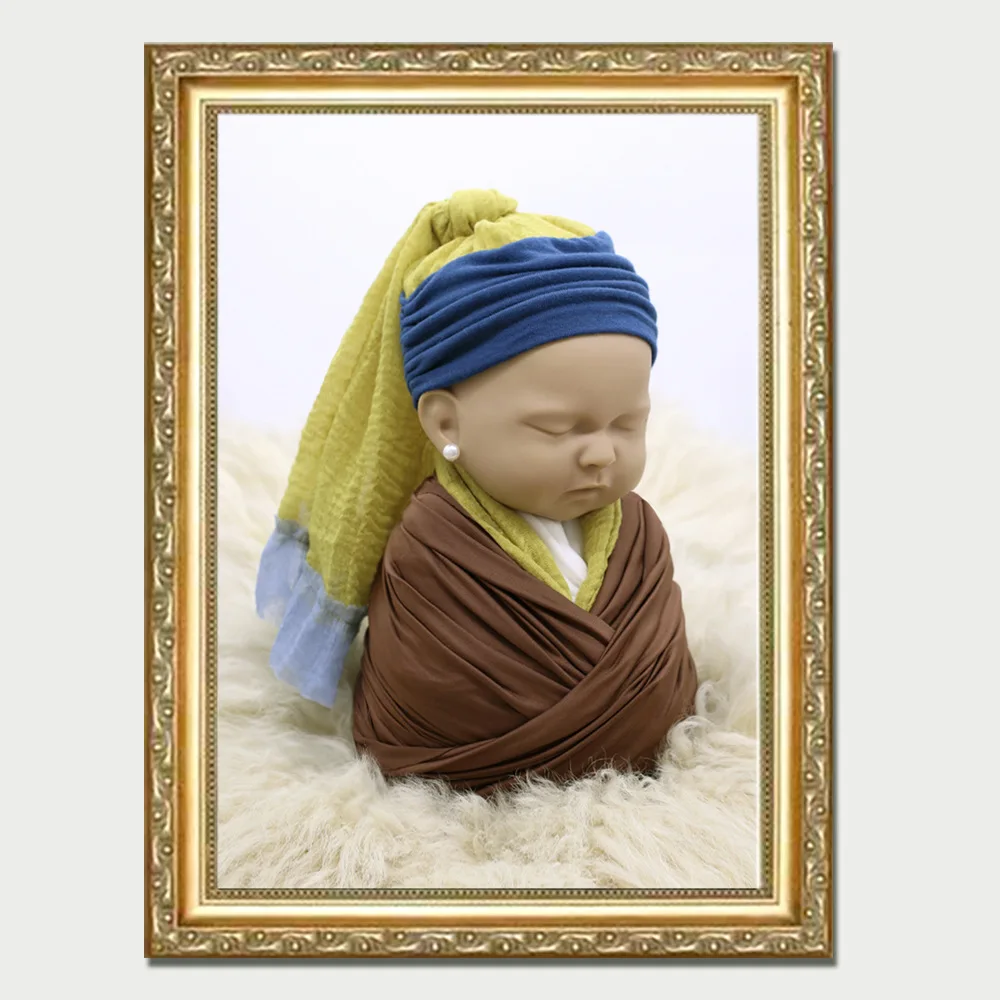 

❤️CYMMHCM Newborn Photography Clothing Pearl Earring+Hat+Wrap 5Pcs/set Studio Baby Photo Props Accessories Infant Shoot Clothes
