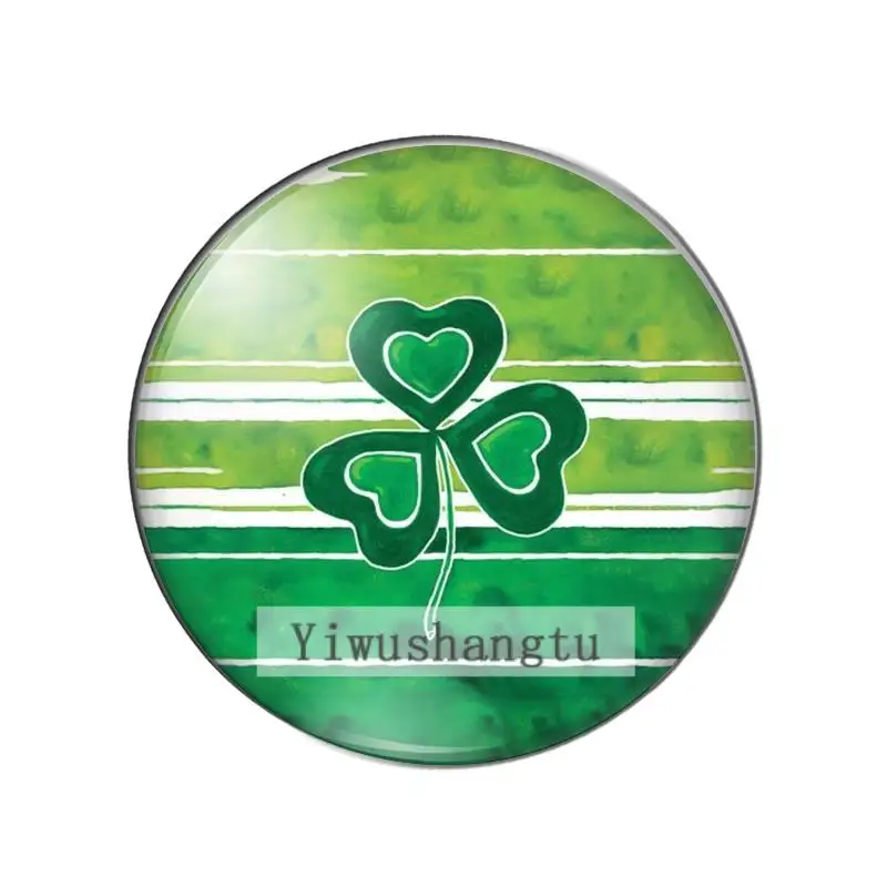 Зеленые стеклянные кабошоны с изображением клевера ZB0543