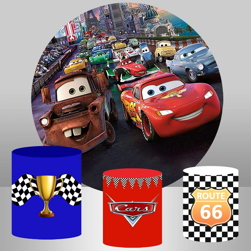 

Mcqueen Cars Round Backdrop Cover for Boys Baby Shower 1st Birthday Party Circle Photography Background Cylinder Covers