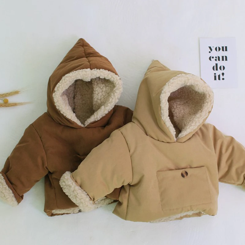 Baby Winter Warm Coat Cotton Thicken Baby Boy Girl Clothes Cashmere Toddler Hooded Jacket Back Zipper Pullover Baby Outerwear