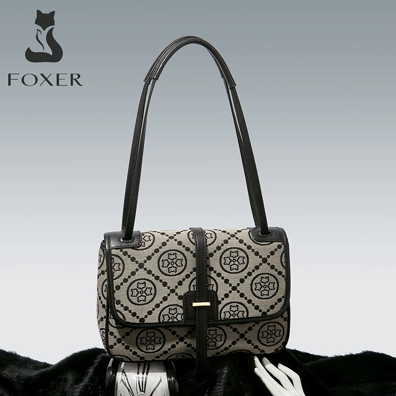 foxer new designer brand logo print women crossbody shoulder bag female office commuter tote fabric simple stylish retro handbag free global shipping