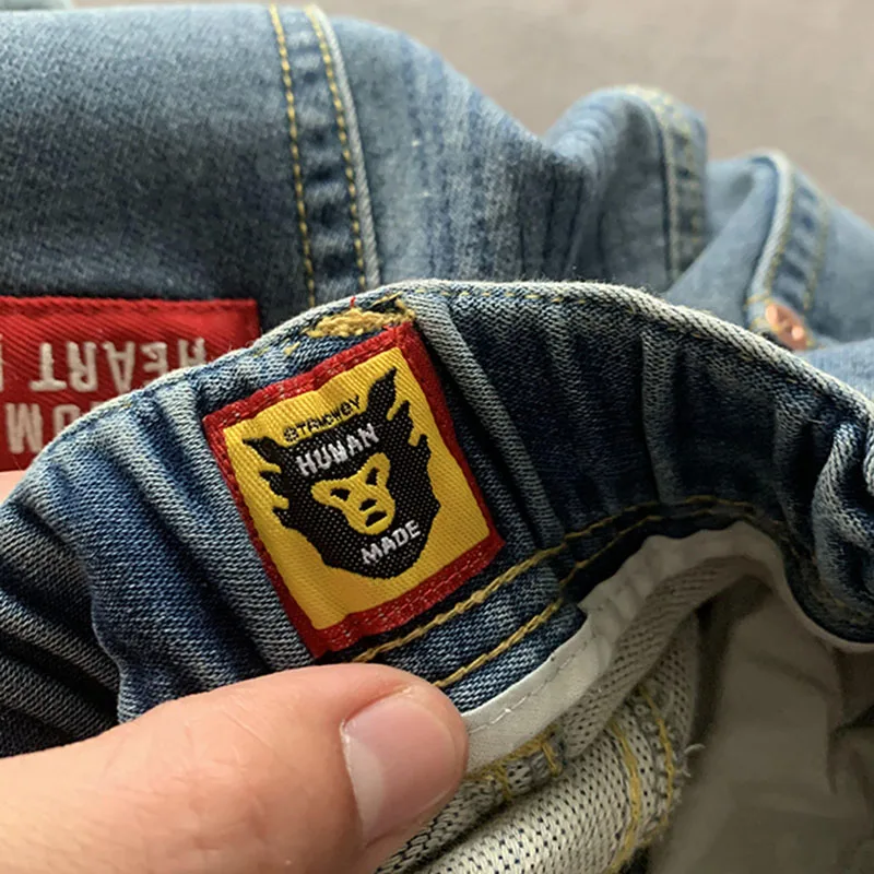 Human Made Knee Length Shorts Washed Do Old Cotton Knit Denim Men Women 1:1 HUMAN MADE Jeans Shorts