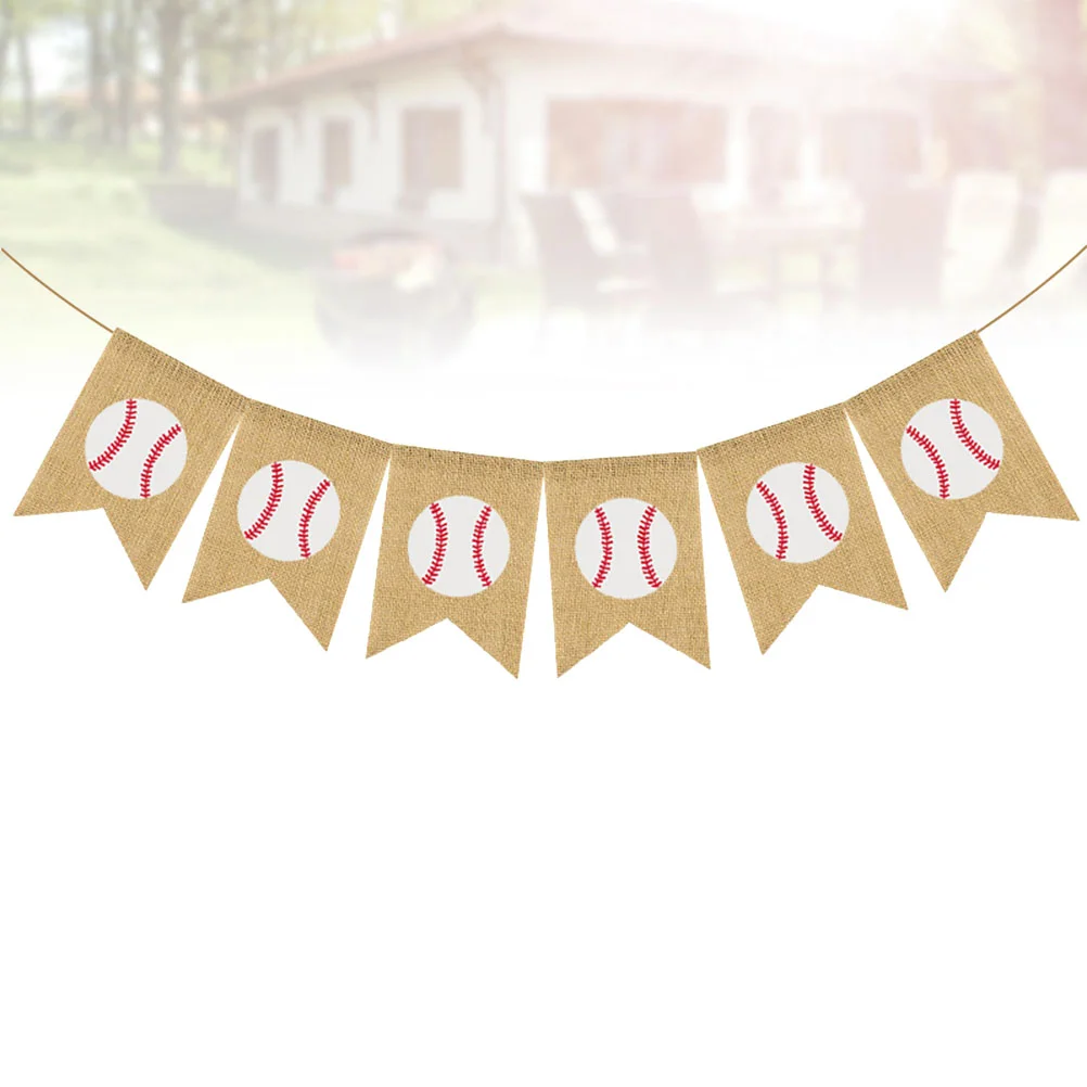 

Vintage Burlap Banner Theme Swallowtail Bunting Ornament Props Baseball Garland Linen Flag Party Supplies