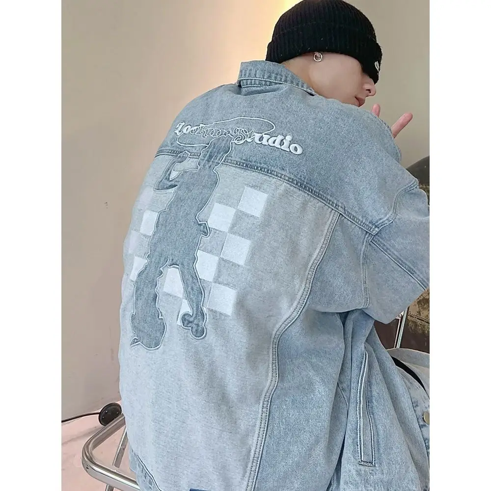 

Европейская и американская простая голубая индивидуальная яркая куртка, Мужская и женская модная универсальная Свободная куртка в стиле ins