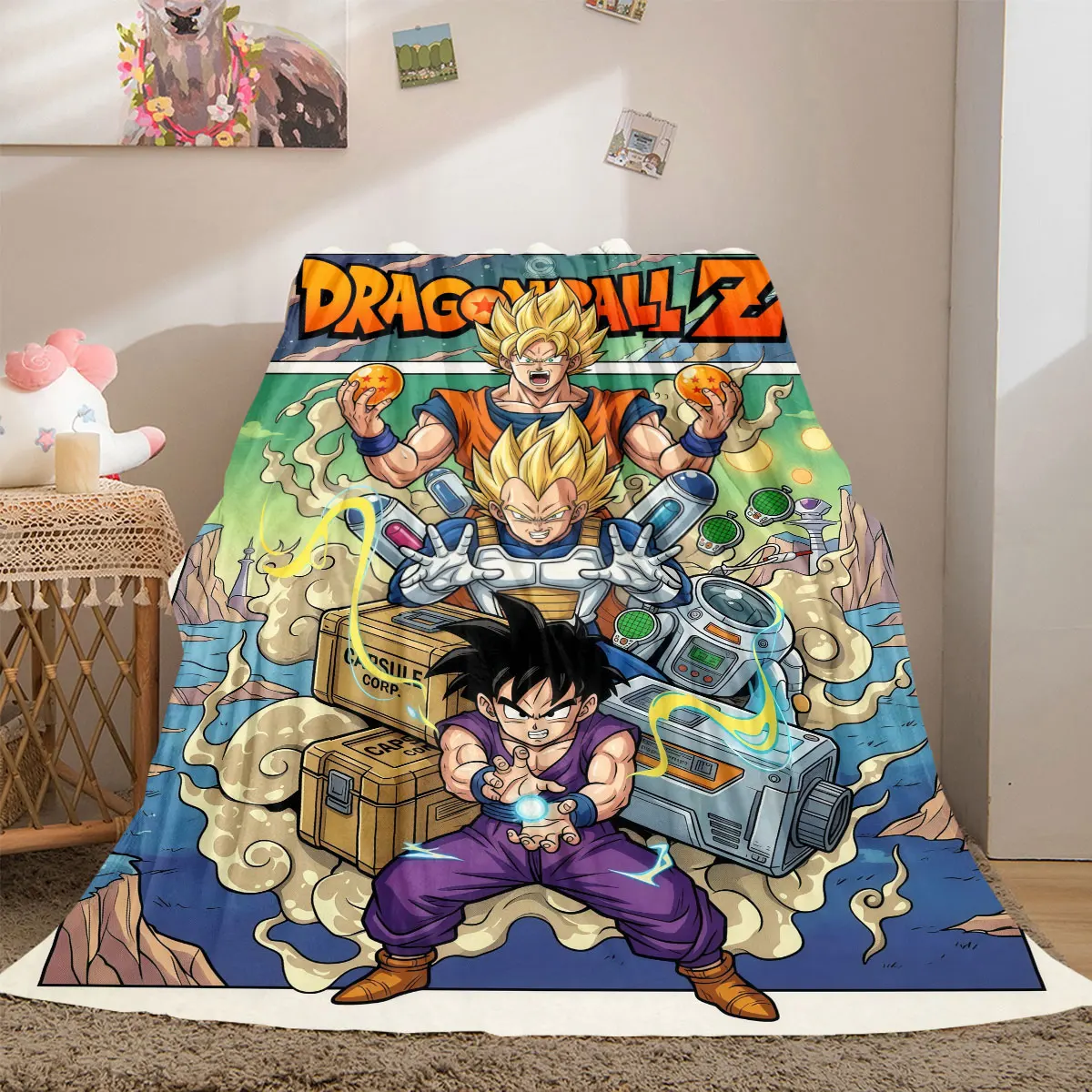 Фото Фланелевое одеяло с ярким принтом Dragon Ball, с изображением персонажей мультфильмов, для спальни, мягкий декоративный плед для дома, для путешествий и пикников_LIAN №3