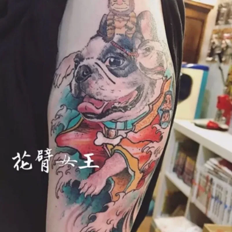 

Тату-наклейка Ukiyoe Fierce Dog для женщин и мужчин, водостойкая искусственная татуировка, мультяшное искусство, временные татуировки на руку, стойкая тату-наклейка
