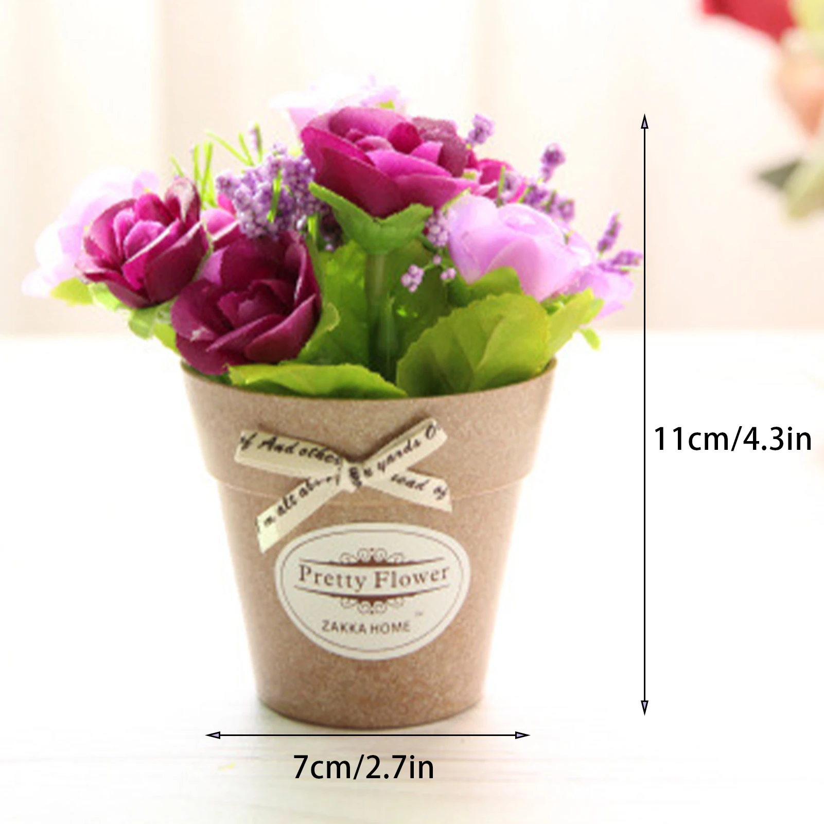 Искусственная Роза пластиковый цветочный горшок с бантом искусственный цветок