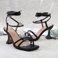 womens sandals heel shoes 2022 summer gladiator lace up women heels white sexy square toe ankle strap ladies heeled sandals
