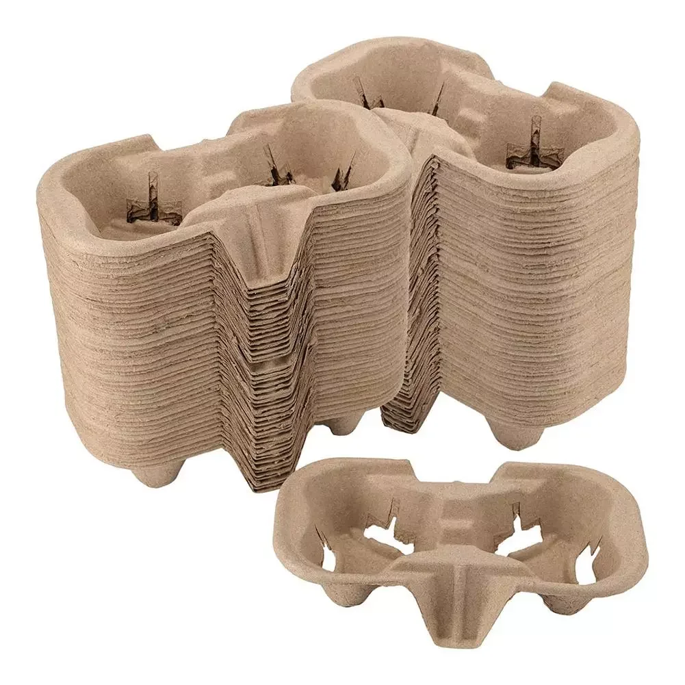 

2 Cup Disposable Coffee Tray Drink Carrier Biodegradable Cup Holder For Food Delivery Coffee Takeaway Shops Cold Drinks Holder