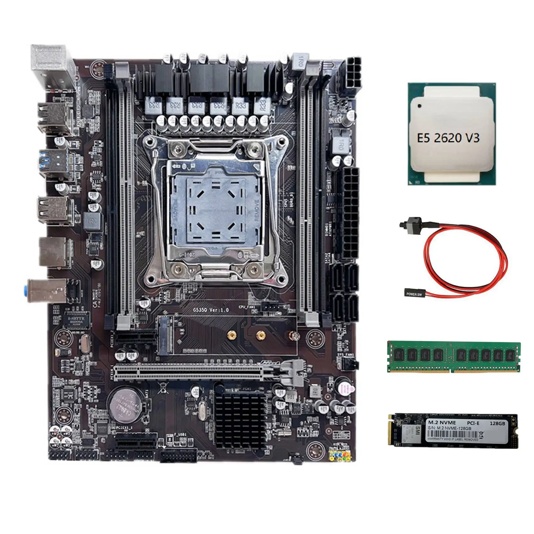 

X99 Motherboard LGA2011-3 Computer Motherboard with E5 2620 V3 CPU+DDR4 4GB 2133Mhz RAM+M.2 SSD 128G+SATA Cable