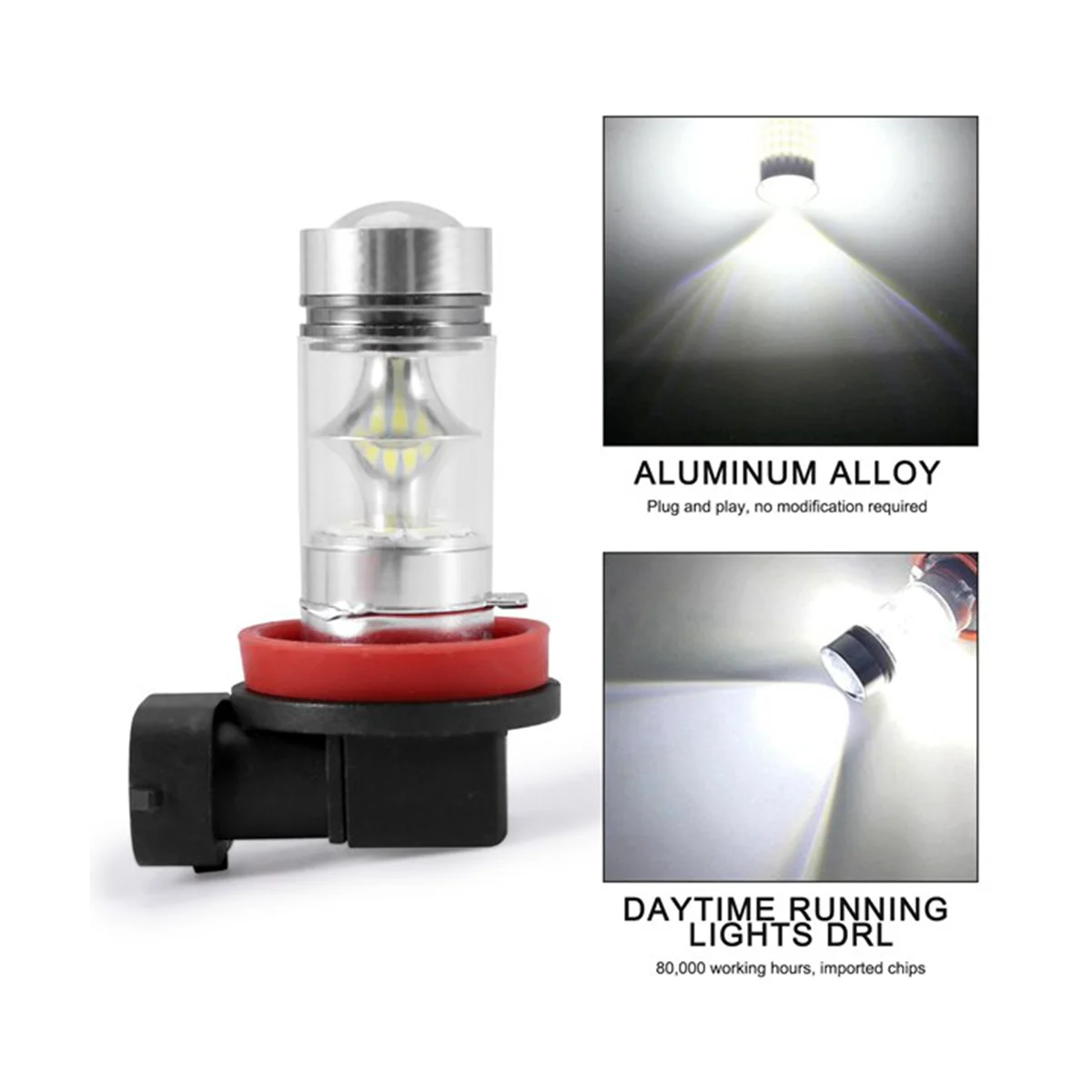 

4 шт., H8, H9, H11, H16, 6000K, белый, 100 Вт