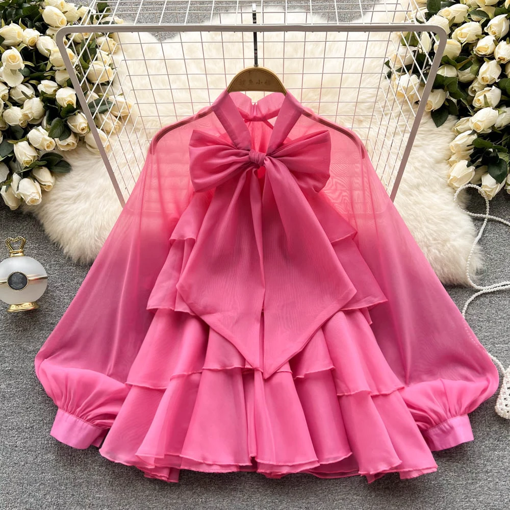 

Sweet Butterfly Chiffon Blouses For Women V-Neck Lantern Long Sleeve Tops French Chic Casual Woman Shirts Blusas Dropshipping