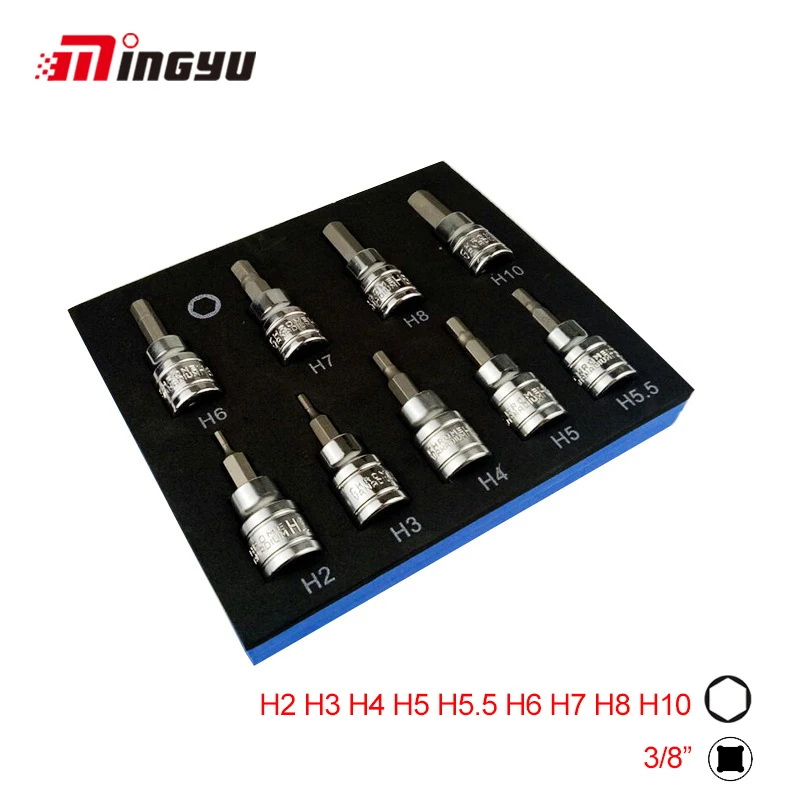 9pcs 3/8 Inch Drive H2-H10 Allen Key Wrench Head Set For Rat