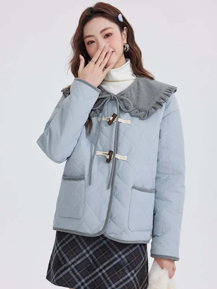 Xiaoke элегантная синяя куртка на хлопковой подкладке верхняя одежда женская зима