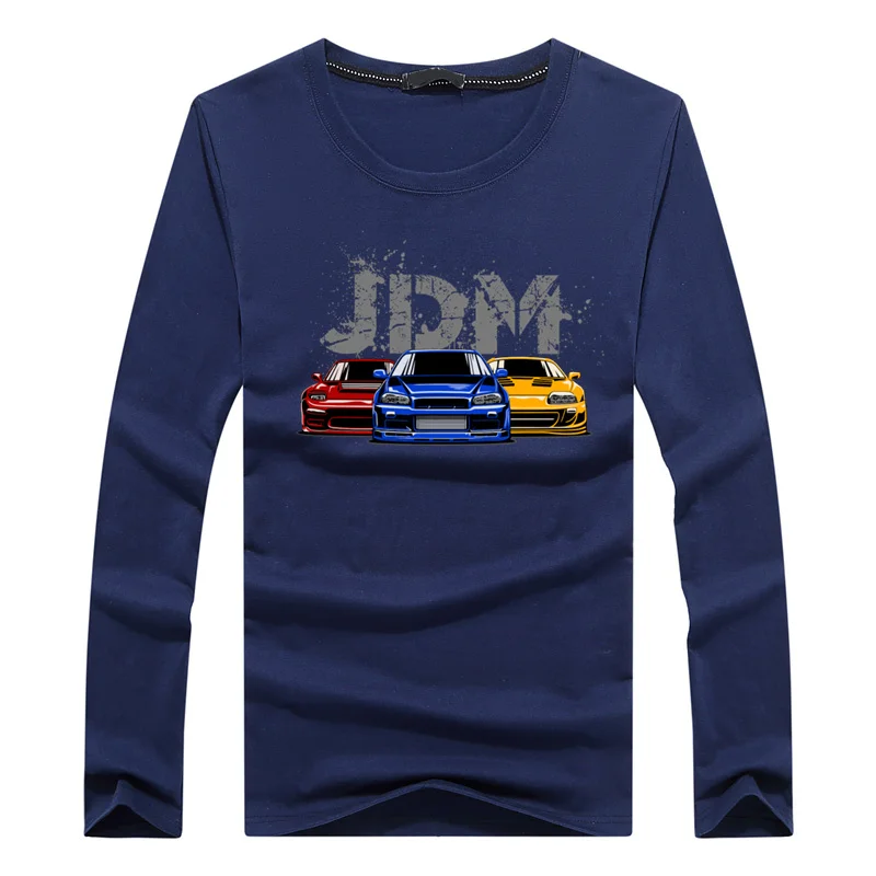 Футболка JDM мужская оверсайз с длинным рукавом хлопковая Повседневная рубашка