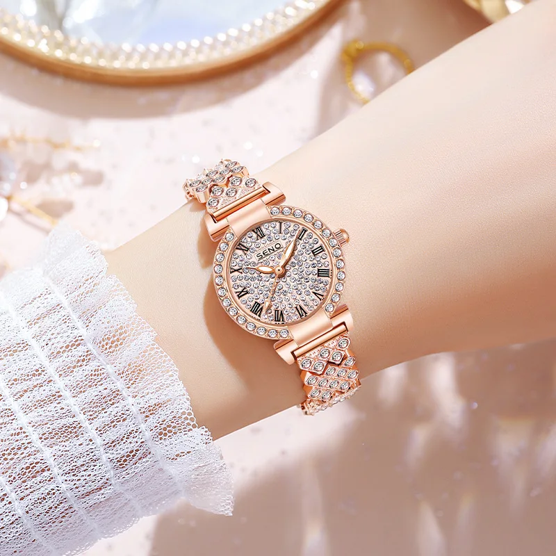 2023 Fashion new hot selling products rose gold diamond-encrusted waterproof luminous quartz watch