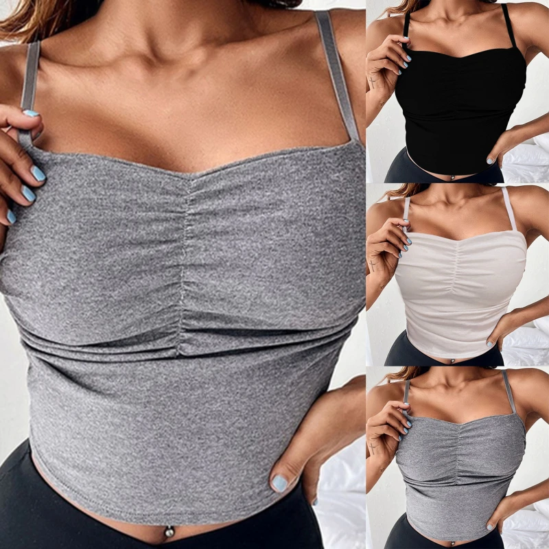 

Women Thin Solid Camis Vest Female Tank Tops Female Folds 2022 Summer Sexy Strap Basic Tops Sleeveless Camisole