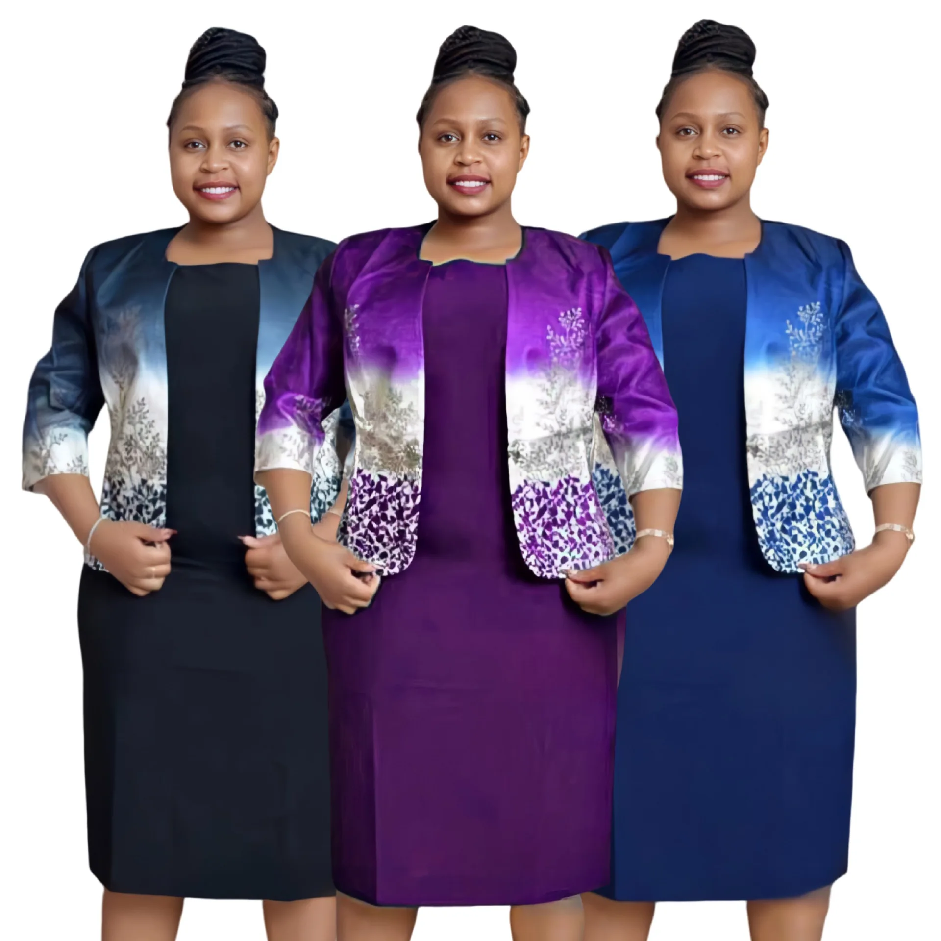 2023 African Dresses for Women Autumn Summer African Half Sleeve O-neck Polyester Printing Dress Coat Matching Sets 2XL-5XL