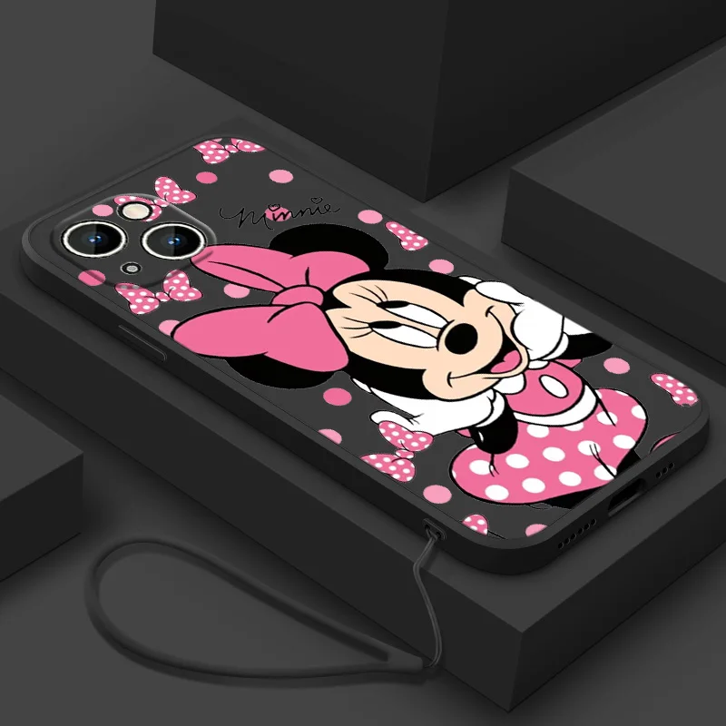 

Cute Minnie Mickey Mouse Art Phone Case For Apple iPhone 14 13 12 mini 11 Pro 8 7 6S 6 Plus XR XS X Max Liquid Rope Cover