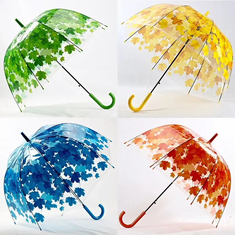 

NEW2023 Woman Umbrella 4 Colors Creative Parasol Cute Fresh PVC Transparent Mushroom Leaves Cage Arch Umbrella Child Long/Rain U