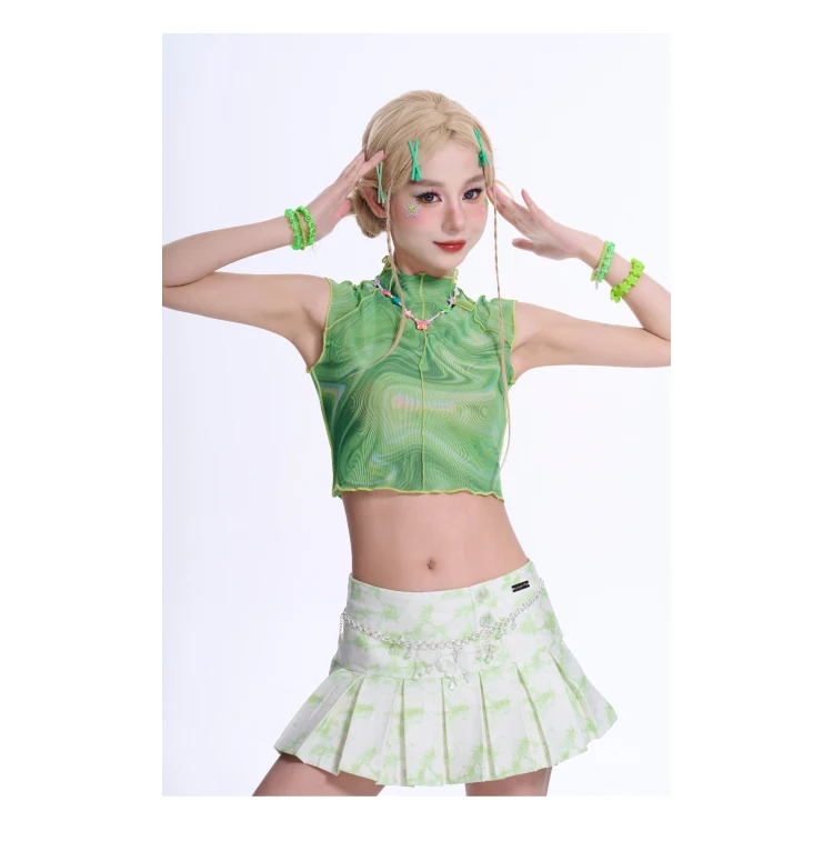 Новинка оригинальный летний популярный костюм для девушек ярко-зеленый