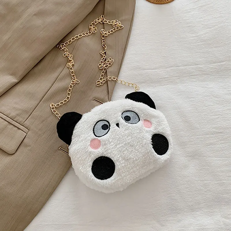 Cute Panda Messenger Bag Creative Fashion Mini Crossbody Bags Women Stylish Plush Chain Shoulder Handbag Purses for Shopping