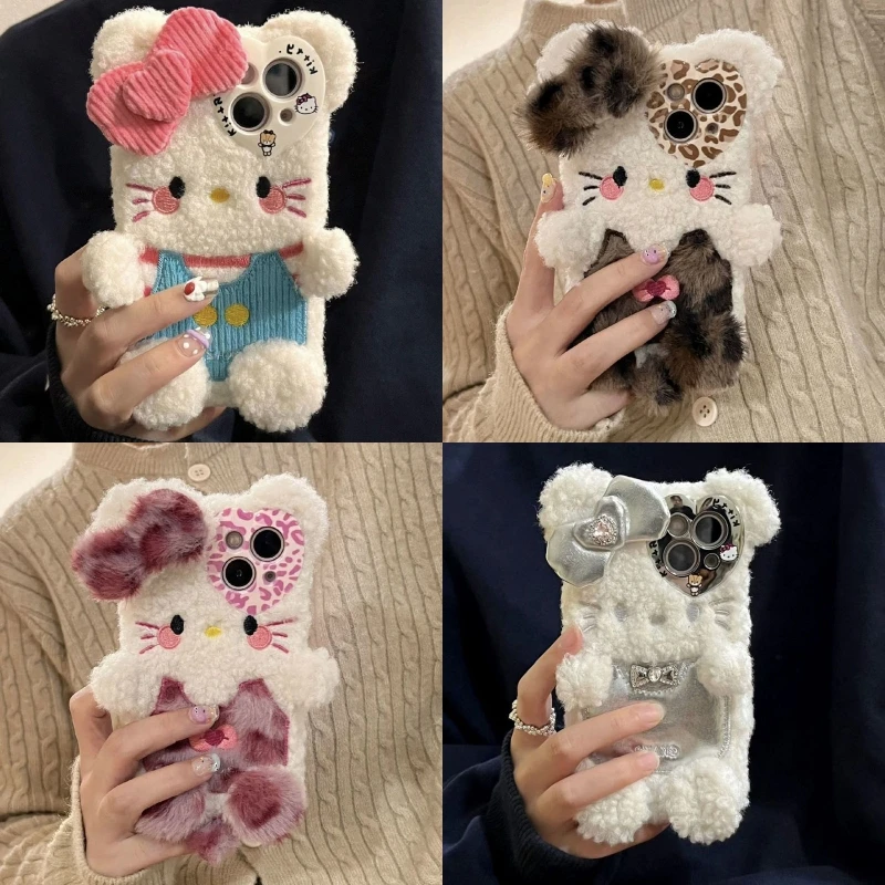 

Cute Kitty Apple Phone Case for IPhone15Pro/14 Autumn and Winter Plush 13/12 Silica Gel Protective Case 11kawaii Girl Soft Shell