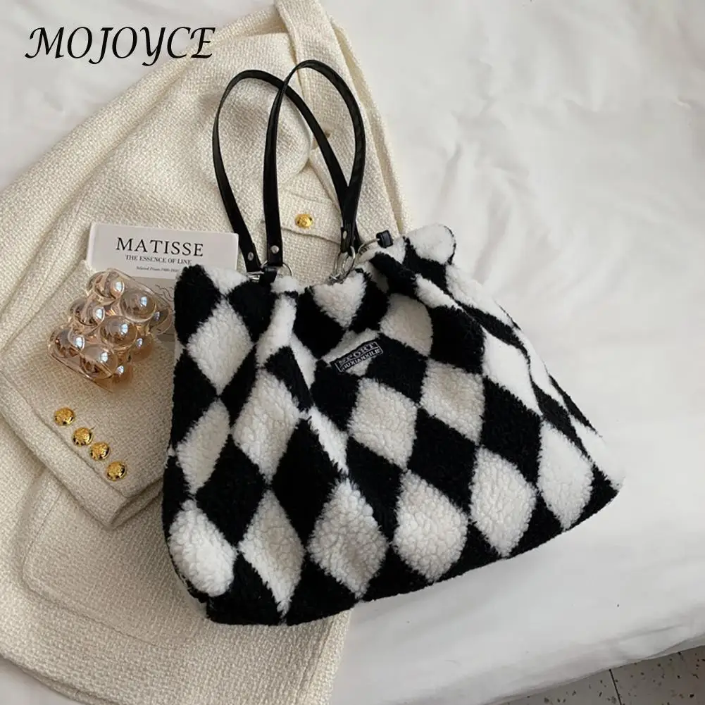 

Модные плюшевые сумки на плечо, шахматная сумка с принтом под плечо, женский зимний большой кошелек, дизайнерские большие сумки