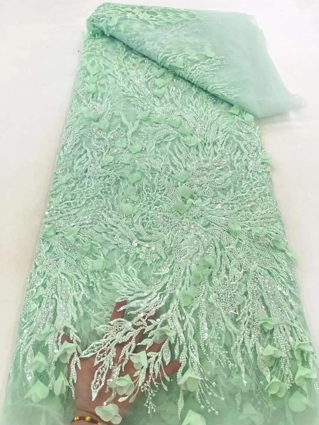 Новейшее популярное Африканское Тюлевое Сетчатое кружево с бусинами