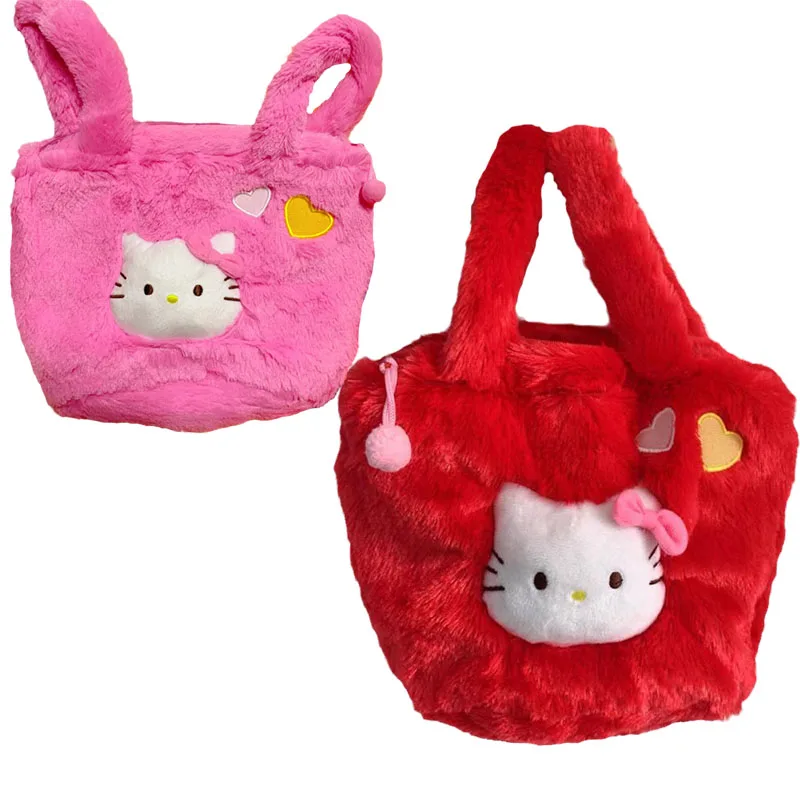 

Kawaii Sanrioed Anime Kittys Large Capacity Plush Tote Bag Portable Cell Phone Keys Lipstick Storage Bag Christmas Birthday Gift