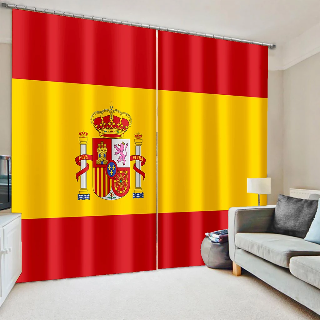 

Spain UK Netherland Russia France USA Flag Picture Printed Curtain for Living Room Studio Hotel Curtain in National Day 2 Panels
