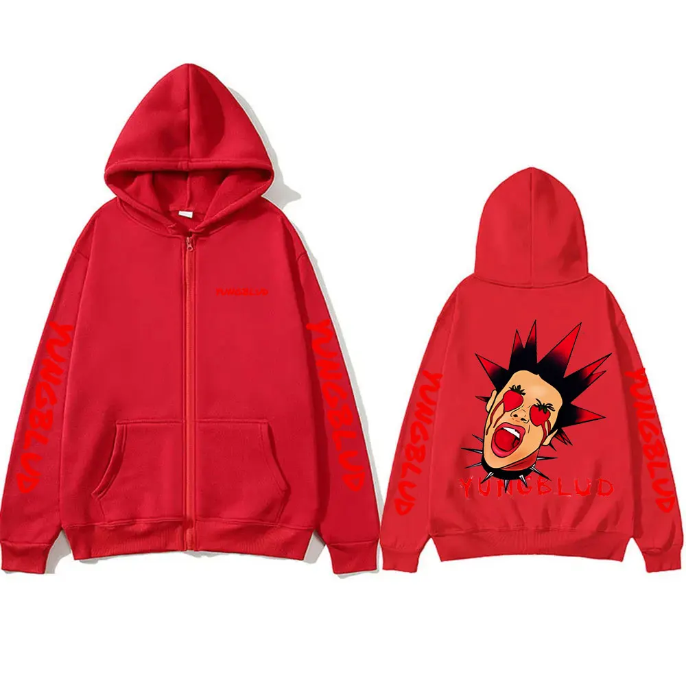 Singer Yungblud Face Graphic Zipper Hoodie Men Women Fleece Cotton Oversized Zip Up Jacket Men's Gothic Rock Sweatshirt