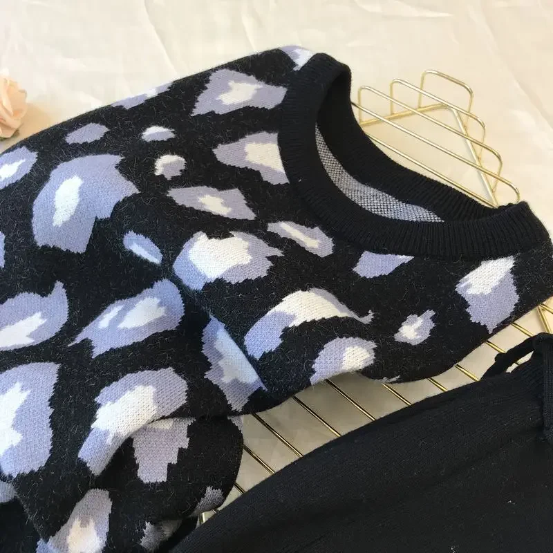 Модный вязаный комплект из 2 предметов с принтом женский осенний пуловер