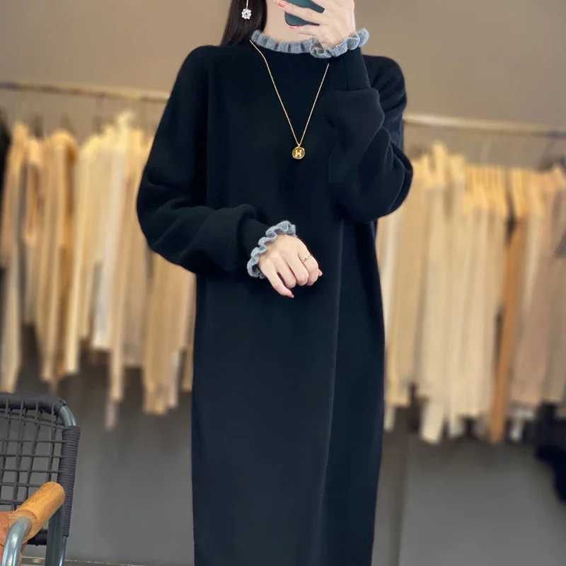 Женская юбка-свитер для похудения выше колена 100% чистая шерсть длинная юбка с