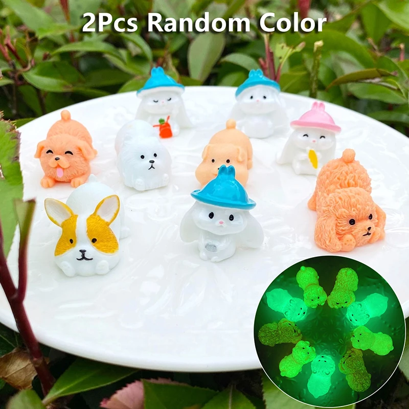 

2Pcs Luminous Puppy Bunny Ornament Mini Cartoon Dog Rabbit Doll Micro Landscape Decoration Dollhouse Miniature Toy