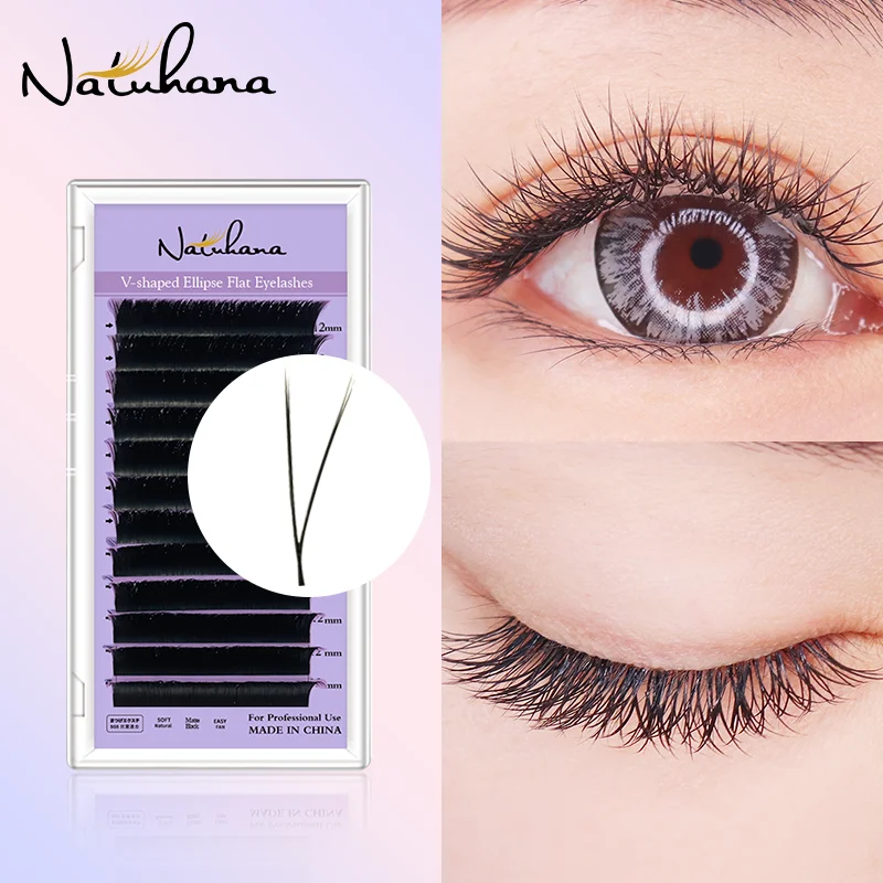 

NATUHANA V Shaped Mink Lasher Ellipse Flat Split Tips Eyelash Extension Auto-Fans Eyelashes Individual Premade Volume Fan Makeup