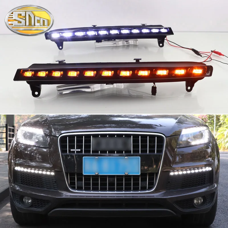 

SNCN 2 шт. светодиодный дневные ходовые огни светильник для Audi Q7 2010 - 2015 динамический желтый указатель поворота Функция 12V автомобильные DRL Прот...