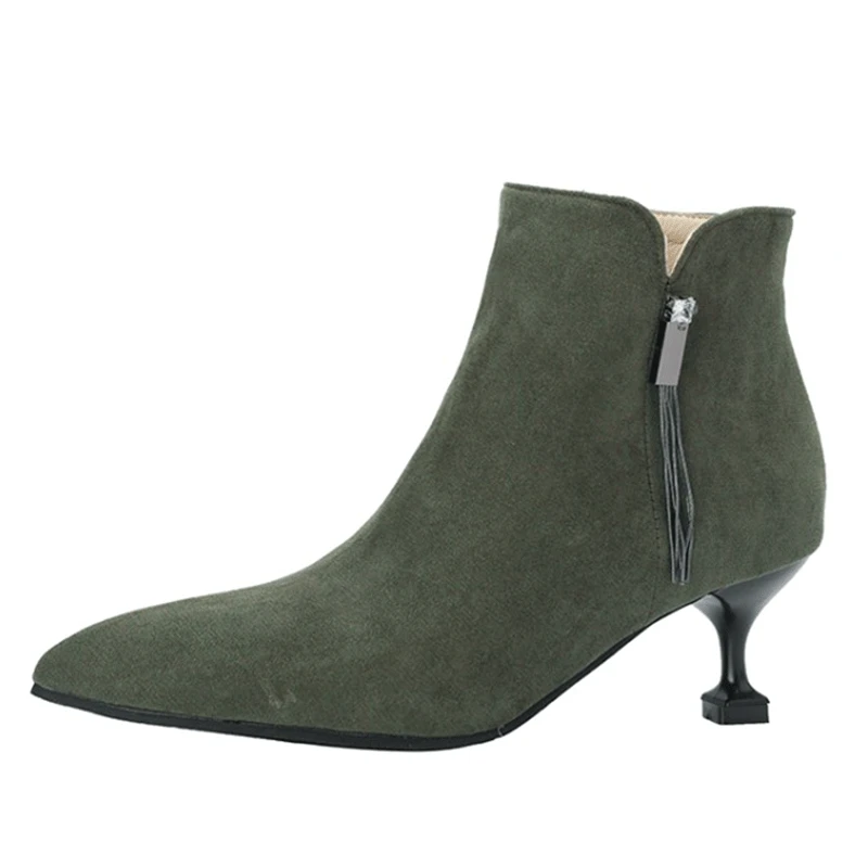 

Женские ботинки, остроносые ботинки, зимняя обувь с круглым носком, с низким острым носком, на осень и зиму, до лодыжки, 2022, римская хлопковая ...