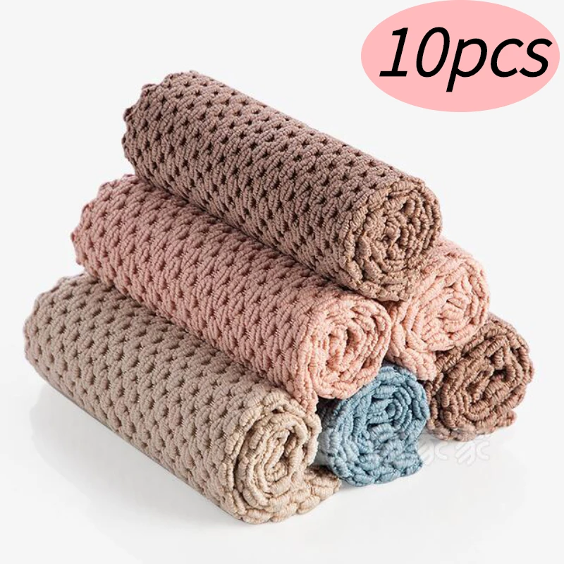 

10pcKitchen Cleaning Towel Anti-grease Wiping Rags Kitchen Efficient Super Absorbent Microfiber Cleaning Cloth Home Washing Dish