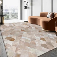 american style luxury carpet cowhide seamed plaid print floor mat natural calfskin fur carpet for living room decor office rug