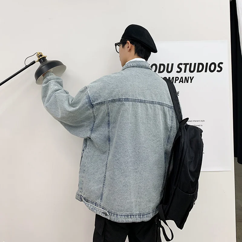 Мужская джинсовая куртка с нашивкой Ван Гога однобортная Повседневная вышивкой