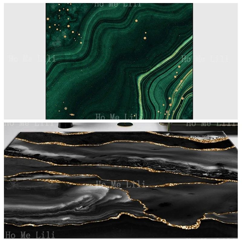 

Black Gray Marble With Gold Line Nordic Fashion Green Rock Pattern Carpet Modern Home Decoration Europe Flannel Floor Rugs