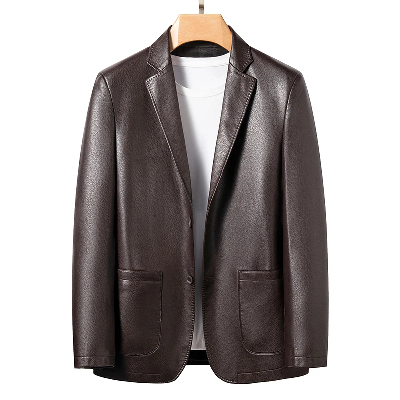 YN-330 Natural Sheep Leather Casual Suit Men's Jacket Slim Spring and Autumn Thin Section Black Brown