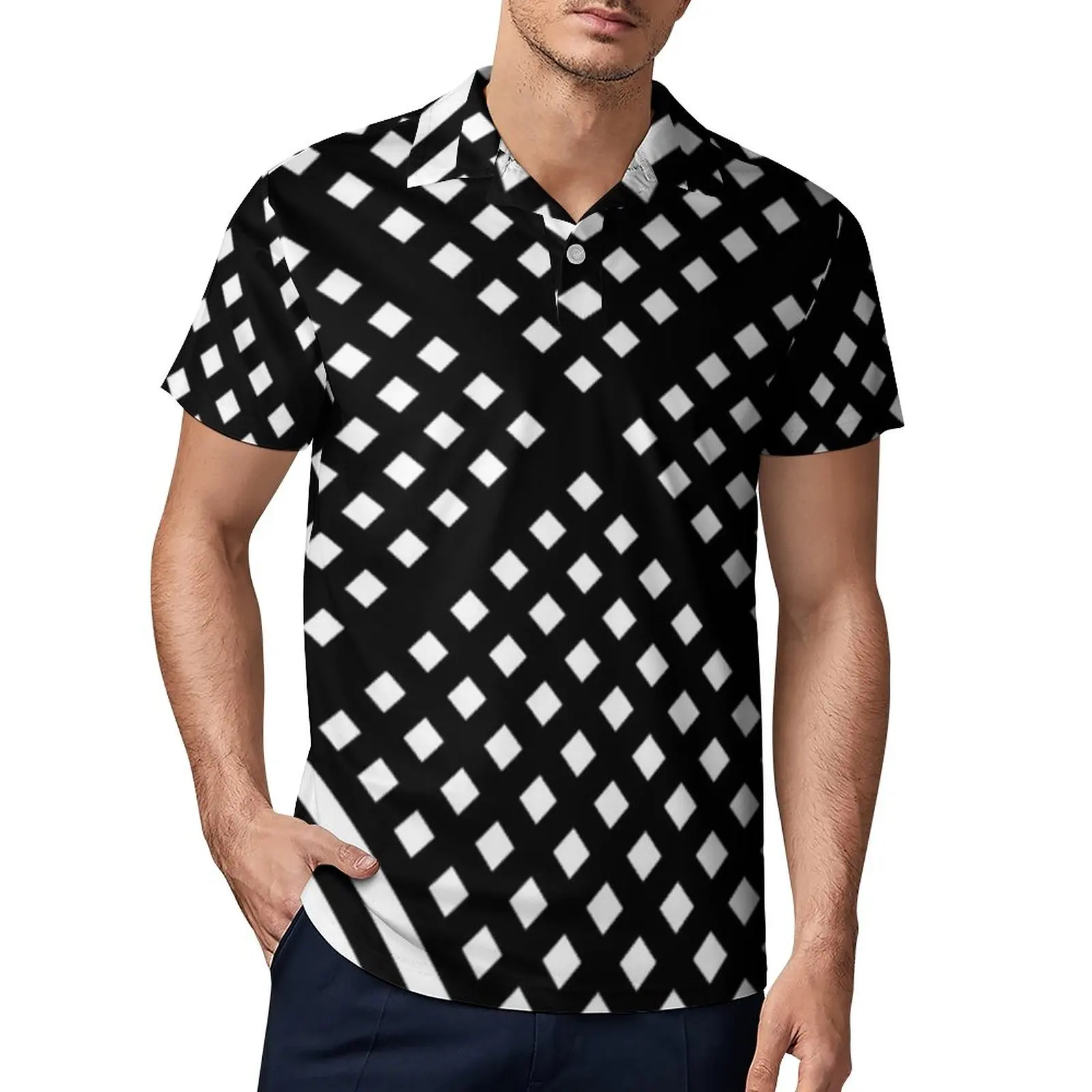 

Повседневные рубашки-поло в черно-белую полоску, футболки с абстрактным геометрическим рисунком, рубашка с коротким рукавом, летняя Новинк...