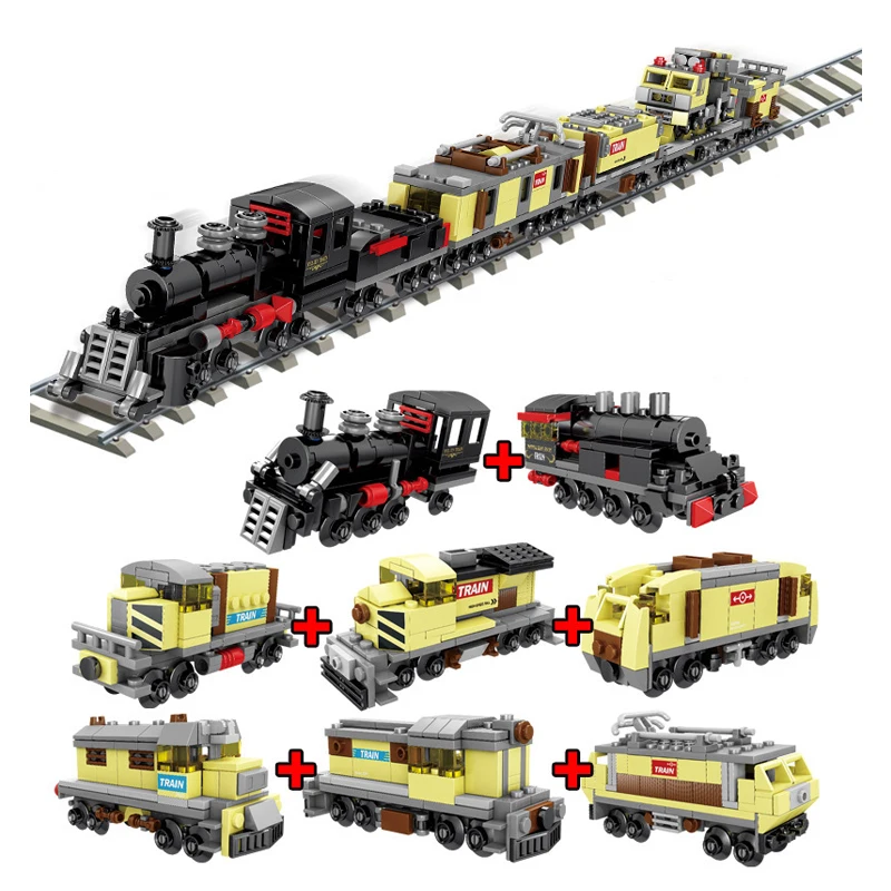 

City Train Building Block Constructor Model 950PCS 8 IN 1 Carriage Passenger Car Model DIY Toy Children Gift 98236