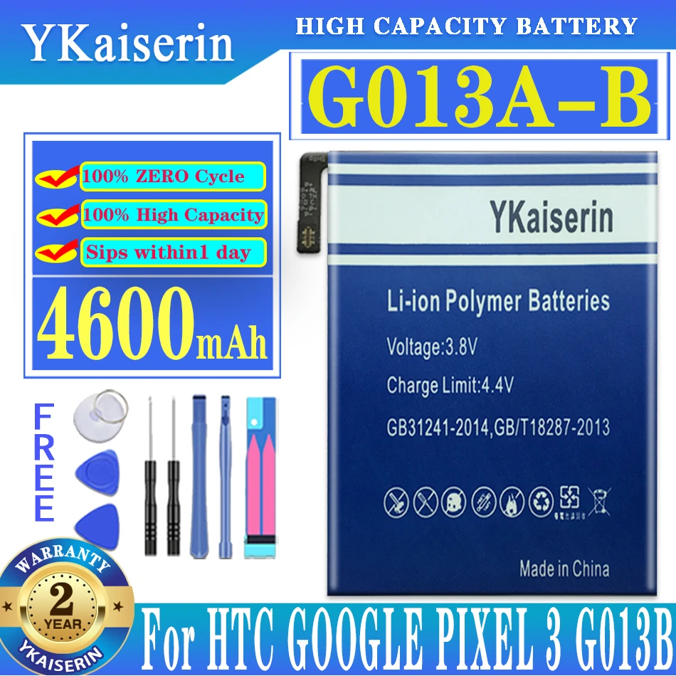 

YKaiserin Battery 4600mAh G013A-B G013A B Battery For HTC GOOGLE PIXEL 3 G013B G013A PIXEL3 Mobile Phone Batteries + Free Tools