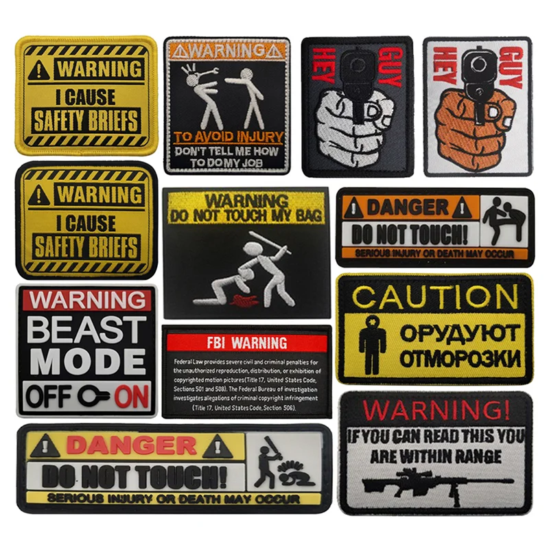 

3D Embroidery Military Patches for Clothing DANGER WARNING Tactical Morale Badges on Backpack Hook&Loop PVC Outdoor Sticker