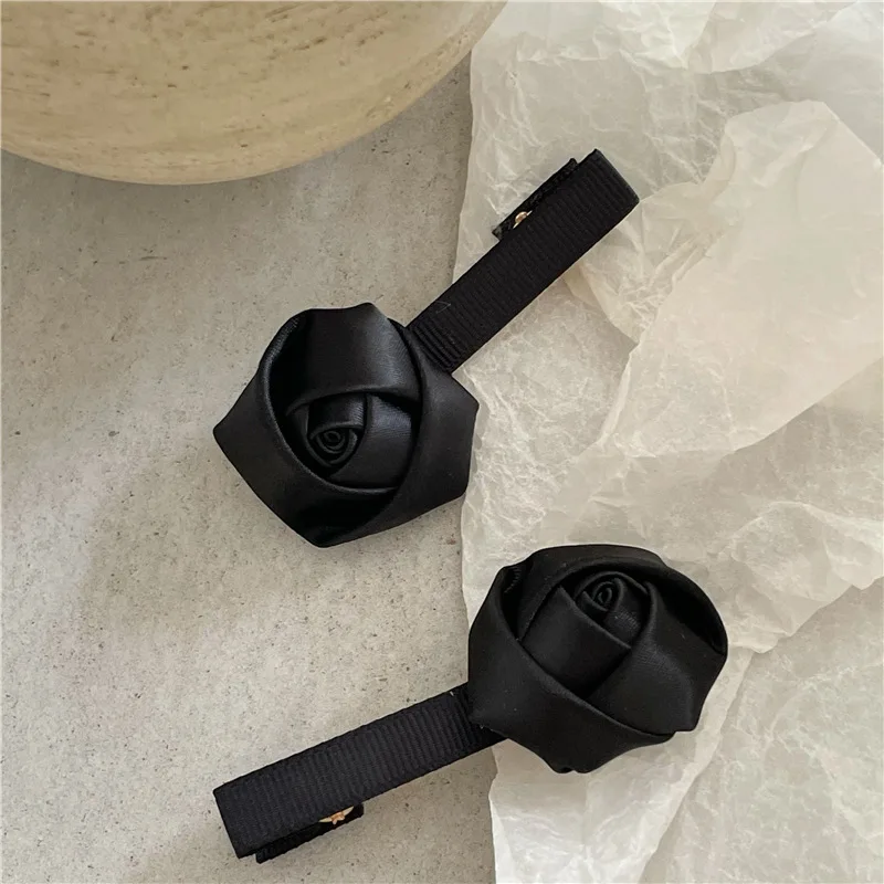 Женские заколки для волос с черной розой 2 шт. элегантные атласные однотонные