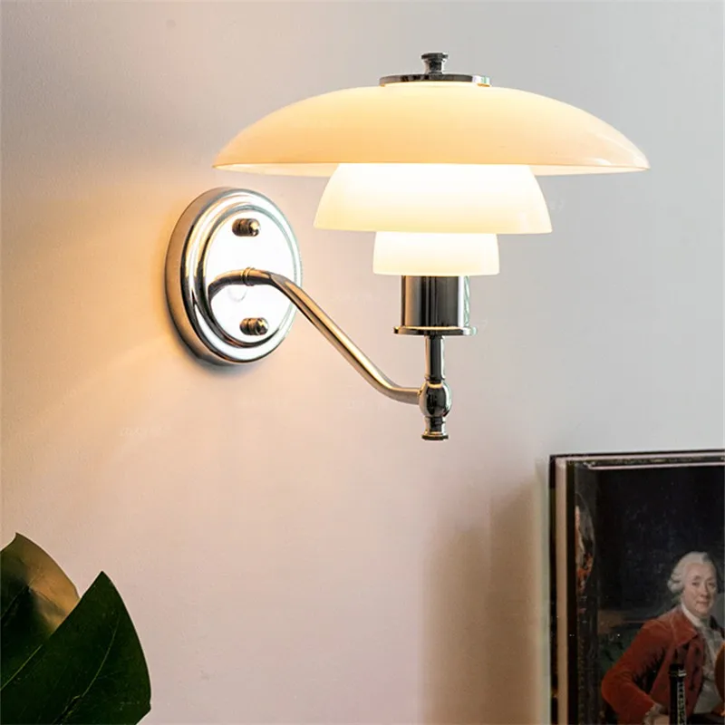 

PH Wall Lamp Danish Designer Glass lampshade chrome light E27 Home Decor Bedroom Bedside Living Room Aisle stair light