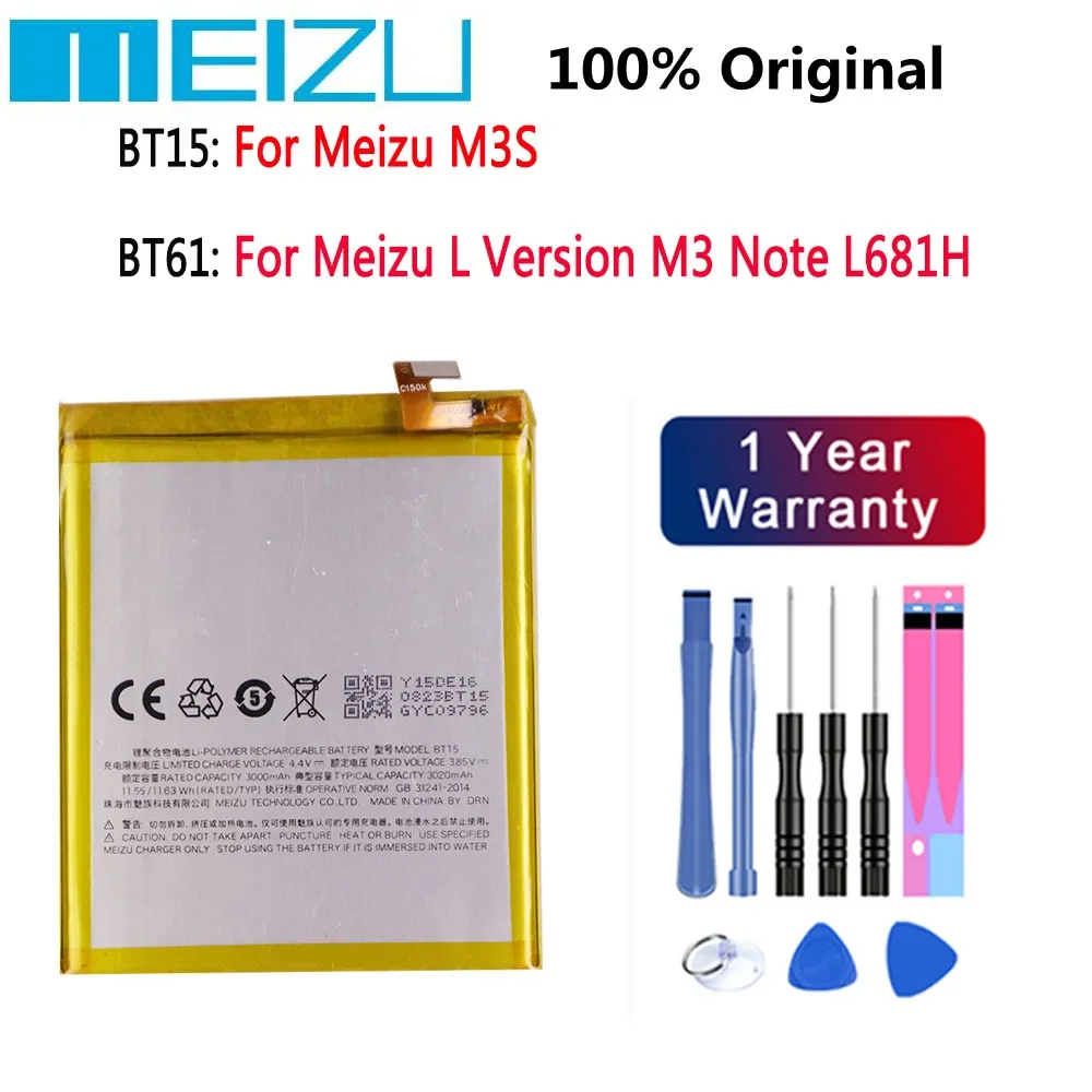 

100% оригинальный высококачественный аккумулятор BT15 3020 мАч для MEIZU M3S аккумулятор 4000 мАч BT61 для Meizu L версии M3 Note L681H аккумулятор
